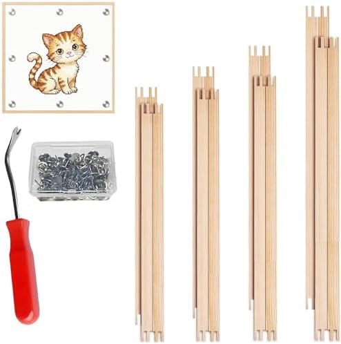 16 Pcs 4 Sets Stretcher Bars for Needlework Canvas Stretcher Bars 10 Different Size Combinations Embroidery Stretcher Bars for Cross Stitch Frame Set with Thumbtack and Remover Tool(Small Size)