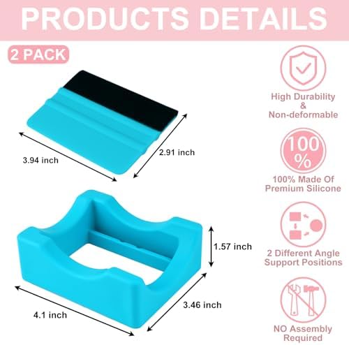 Silicone Cup Cradle for Tumblers,Tumbler Holder for Crafts with Built-in Slot and Felt Edge Squeegee,Small Cup Cradle Use to Apply Vinyl Decals,Anti-Skidding Tumbler Stand Cup Holder(Blue