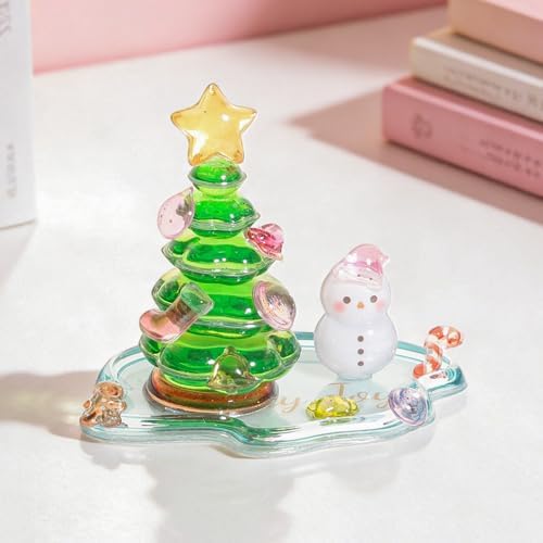 3D Resin Stickers Desktop Ornament Kit, Clover DIY Stackable Christmas Tree & Snowman Decorations, Cute Resin Stickers for Phone/Scrapbook Water Bottles, Laptops, Build Mini Figurine Set for Desk