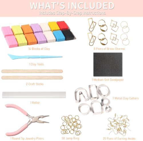 Patemby Clay Earring Jewelry Making Kit Art Crafts Set for Teen Girl Adult | Ages 12+ DIY Polymer Clay Earring Jewelry Craft Making Set, 135Pcs Make Your Own Earrings Supplies Fun Birthday Gift