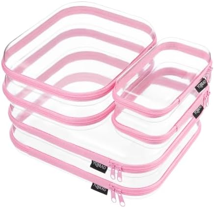 YQBRAO Clear Hard Shell Zipper Cases, 6 Multi-Size Organizers, Pink