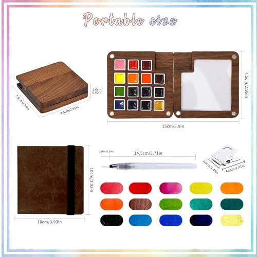 Travel Watercolor Paint Set - Pocket 15-Color Mini Art Kit with Sketch Pad