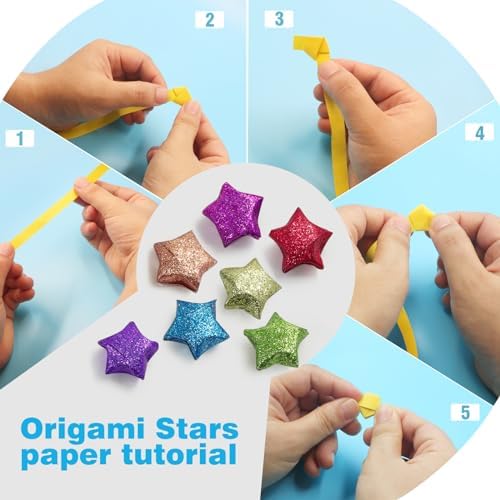 FoDau770 Glitter Star Paper Strips - 520 Sheet, 7 Colors