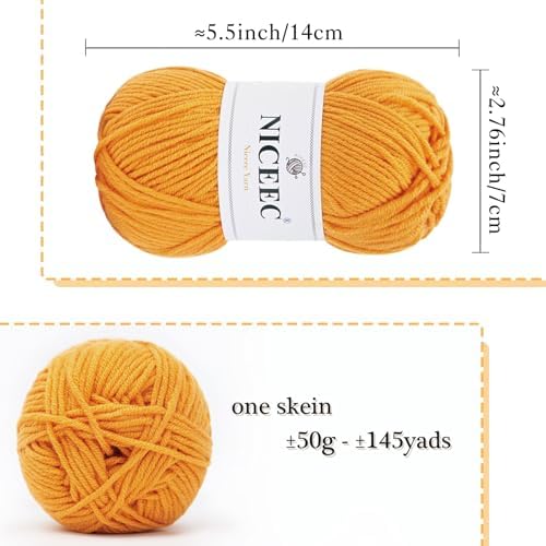 NICEEC 300g Soft Assorted Colors Yarn 100% Acrylic 870yds -Bright Yellow
