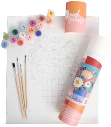 Pink Picasso Paint by Number Kit, All Ages, 8x10, Vase of Good Days | Mid Century Modern Collection, Acrylic Paints and Brushes included, Pre-printed high quality canvas, DIY art kit, Gift-ready