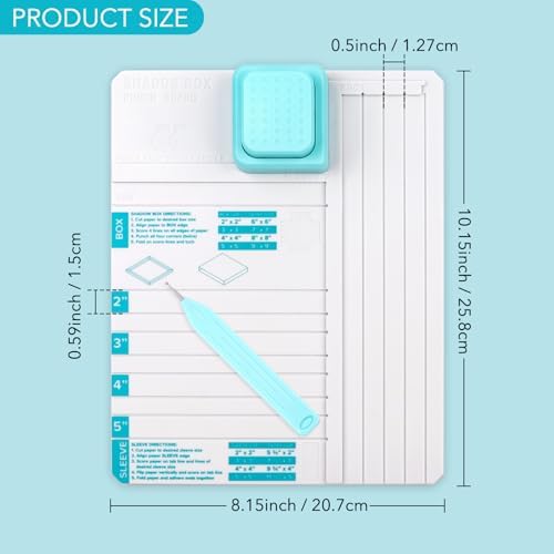 Shadow Box Punch Board for DIY Making 2"，3", 4", 5" Shadow Boxes and Sleeves, Shadow Box Punches Boards with Scoring Tool for DIY Crafting Scrapbooking Holiday Family Cards Photo Making Gifting