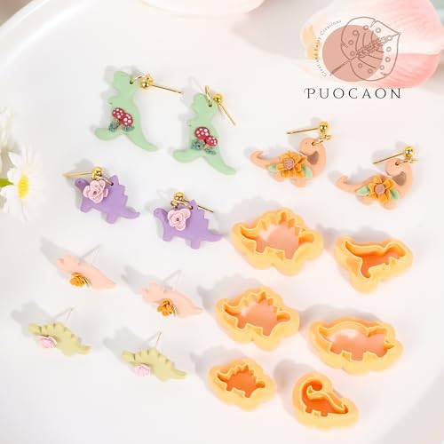 Puocaon Cute Dinosaur Clay Cutters - 16 Pcs Dinosaur Clay Cutters for Earrings, 4 Shapes × 4 Sizes