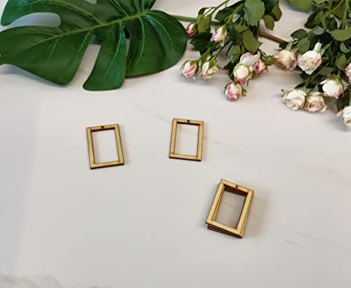 30PCS of Unfinished Wood Rectangle Frame Pendant,Hollow Square Blanks Shape,Wood Earring Hoops for Macrame Crafts DIY Earring (2'')
