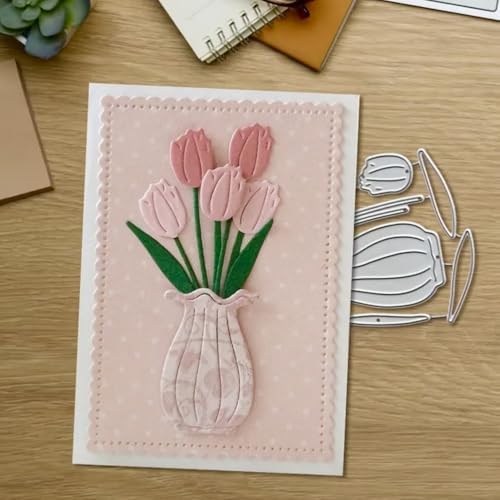 Cutting Dies Metal Stencils Scrapbooking Tools DIY Embossing Template for Paper Card Making Album Arts Crafts Supplies (Tulip and Vase-7.5x7cm)