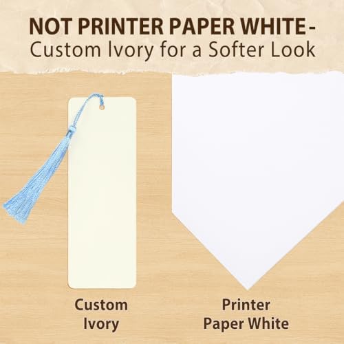 102 pcs Blank Bookmarks with Colorful Tassels – 350gsm Cardstock Bookmark Blanks for DIY Crafts, Holiday Gift Tags, Classroom Projects & Reading Rewards – 5.5 x 2 inch Bookmark Kit (Ivory White)