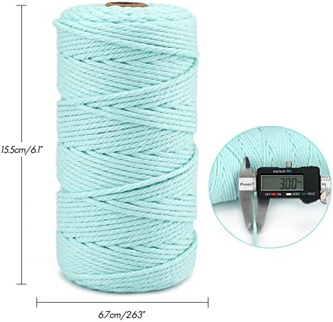 jijAcraft Macrame Cord,3mm x 328 Feet Cotton Macrame Cord,Colored Cotton Cord Macrame Supplies,Macrame Rope Craft Twine String for Macrame & Knitting,Plant Hangers,Wall Hanging,Craft (Sky Blue)