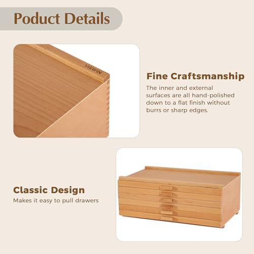VISWIN Upgraded 6-Drawer Wood Artist Supply Storage Box with Removable Dividers, Premium Beech Wood Art Storage Box, Portable Organizer Box for Paints, Markers, Pencils, Pens, Brushes and Art Supplies