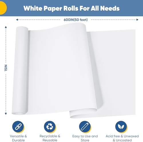 15" x 600" (50') Drawing Paper Roll, White Craft Bulletin Board Paper Roll