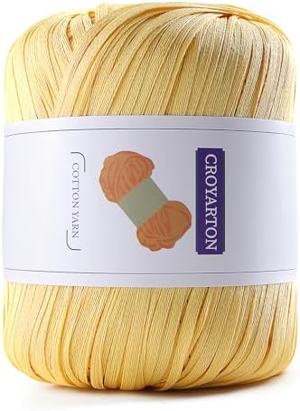Raffia Ribbon Yarn for Crochet, Yellow Cotton Yarn for Crocheting Beach Hat