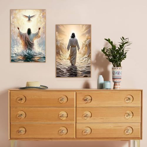KYOQFVN 2 Pack Jesus Paint by Numbers Kit for Adults with Frame - Jesus Paint by Number Kits on Canvas with Wooden Easel, DIY Acrylic Oil Painting for Home Wall Decor8x12inch