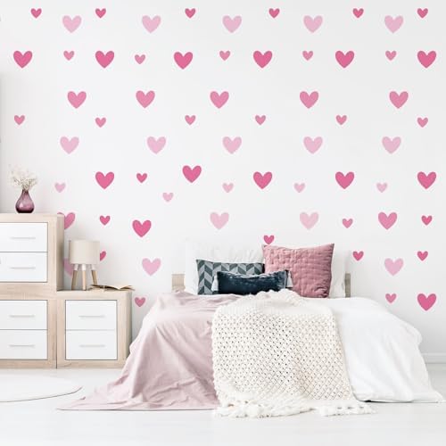 AOWDIAO 170 Pcs Heart Wall Decals - Peel and Stick Pink Decor for Girl Bedroom, Nursery, Playroom Decoration
