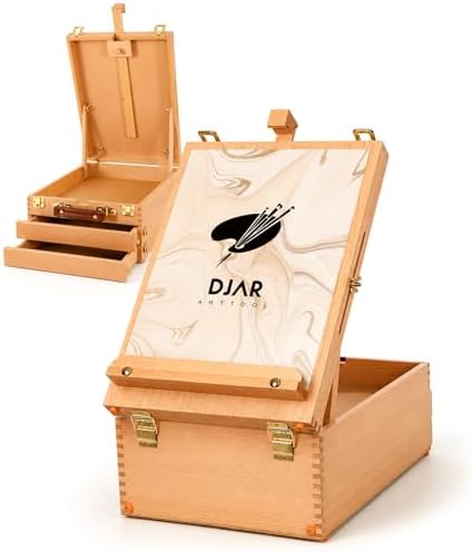 DJAR Adjustable Tabletop Sketchbox Easel for Painting, 3 Drawers Storage | Sturdy Beechwood Desktop Easel for Adults, Beginners and Artists, Portable Organizer for Painting, Sketching & Art supplies