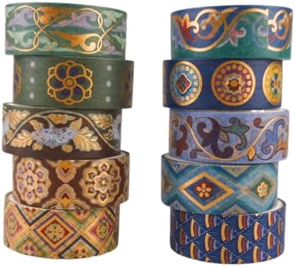 Chinoiserie Gold Foil Washi Tape Set 10 Rolls (Ancient Blue)