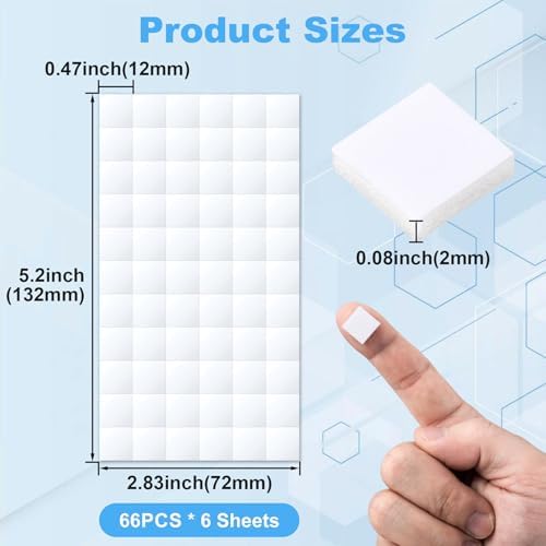 Joez Wonderful 6 Sheets Foam Adhesive Squares, 12x12x3mm, White