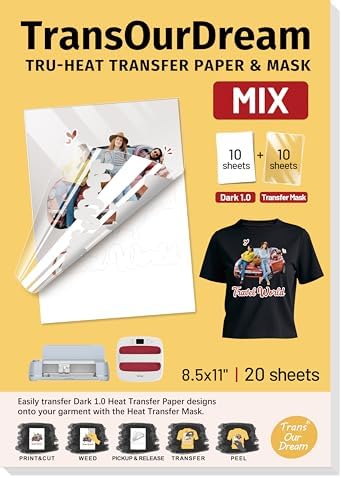TransOurDream Heat Transfer Paper for Dark Fabric (10+10 Sheets，8.5"x11") Printable HTV Vinyl for Inkjet Printer, Iron on Transfers for Tshirts