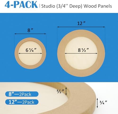 Falling in Art 4 Pack 8'' &12'' Unfinished Round Birch Wood Panels