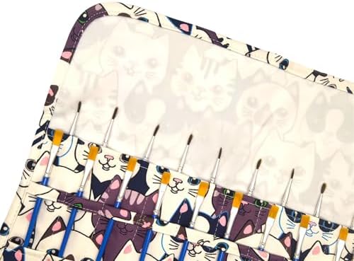 Funny live Paint Brush Holder Art Supplies, Artist Brush Holder & Storage Organizer Roll-Up Case Bag, Protect Acrylic Oil Watercolor Paintbrushes (Kitten 20 Slot Pockets)