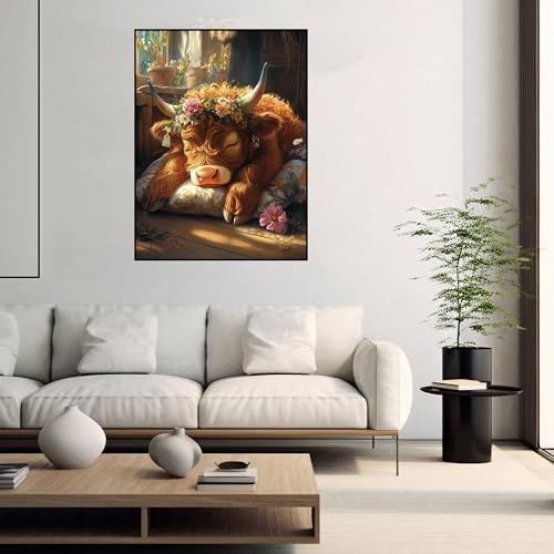 Diamond Art Kits for Adults,Highland Cow Diamond Painting Kits for Beginner