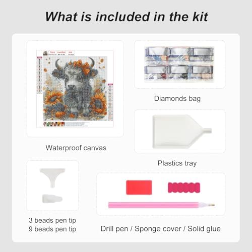 Domnpes Cow Diamond Art, Diamond Painting Kit for Adults