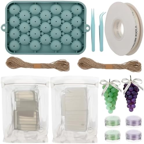 DIY Grape Soap Making Kit, Handmade Craft Grape Soap Mold Set for Beginners, Includes Soap Bases, Jute Ropes, Mica Powder, Tweezers, and Ribbon for Decor & Present