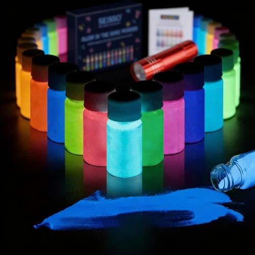 Glow in The Dark Powder 12 Colors Epoxy Resin Dye Luminous Pigment Powder Safe Long Lasting for Fine Art, DIY Nail Art, Epoxy Resin Colorant, DIY Crafts and Theme Party, 0.7oz Each