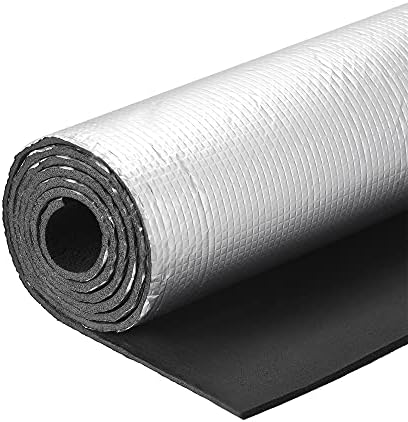 uxcell Insulation Sheet, 2mx1mx5mm Embossed Aluminum Foil Waterproof Heat Resistant Thermal Barrier, for Roof Wall HVAC Duct Pipe, Rubber Foam