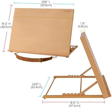 MEEDEN Large Tabletop Drawing Easel: A2 Wooden Sketching Board for Painting | Portable Beech Wood Desktop Art Easel - 5 Position Adjustable Easel with Shoulder Strap for Adult, Artist, Beginner & Student