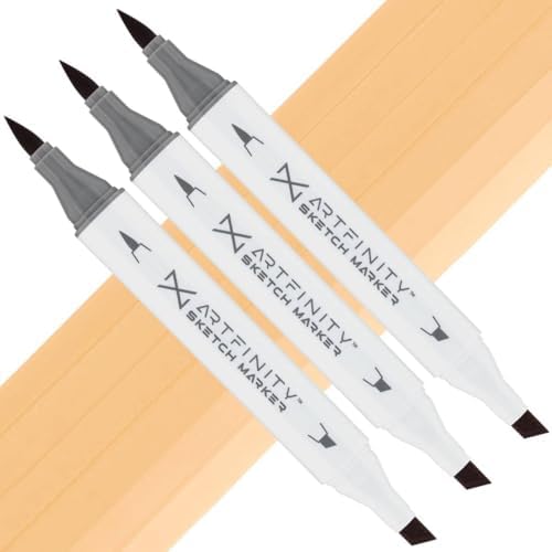 Artfinity Sketch Markers - Set of 3 - Light Camel E4-4, Vibrant, Professional, Dye-Based Alcohol Markers for Artists, Drawing, Travel, & More
