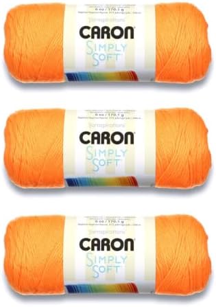 Caron Simply Soft Solids Yarn, Gauge 4 Medium, 100% Acrylic Neon Orange - Machine Wash & Dry