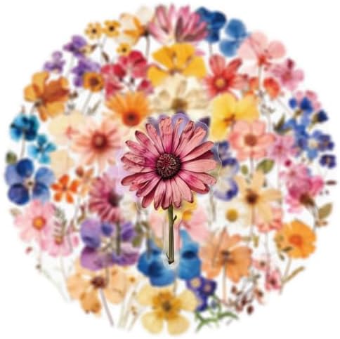 50PCS Transparent Flora Scrapbook Stickers, Vintage Aesthetic Flowers Sticker for Scrapbooks Travel Journal, Vinyl Waterproof for Water Bottles Laptop Phone Scrapbook Supplies DIY Crafts, (Flower-C)