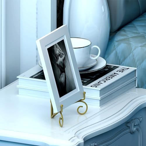 Plate Display Stands with Hinged Folding Design, 8 Inch Picture Frame Stand for Tables, Decorative Easels for Plates, Photos, Cards and Books, 8’’ Gold, 2-Pack