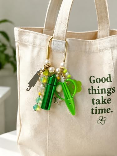 MEYAGO Needlepoint Bag Charm Tool Kit with Mini Embroidery Scissors, Needle Threader, Needle Holder Tube & Gold Keyring, Portable Embroidery Accessories for Cross Stitch Sewing DIY Crafts (Green)