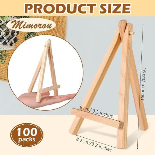 Mimorou 100 Pieces Mini Wooden Easel Stands Tripod Display Tabletop,6 Inch
