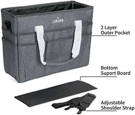 JJRING Craft Organizer Tote Bag Large Art Storage Caddy Grey | With Multiple Pockets For Sewing, Scrapbooking, School, Medical, And Office Supplies