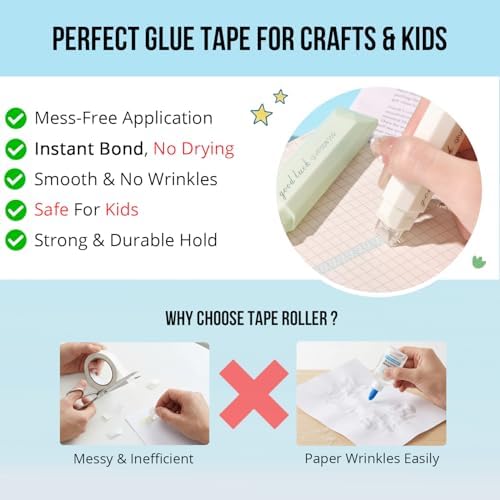 Scrapbooking Double Sided Tape Roller, 5-Pack Craft Adhesive Glue Runner - Multipurpose Journaling Supplies for Scrapbooking, Gift Wrapping, Photo Mounting, School Office & Crafts