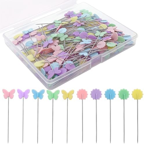 Elisel 200 pcs Multicolor Straight Pins Straight Quilting Pins Craft Positioning Pins Fixed Sewing Marker Needle for Crafting Dressmaker and Other Crafts Making (Butterflies and Flowers)