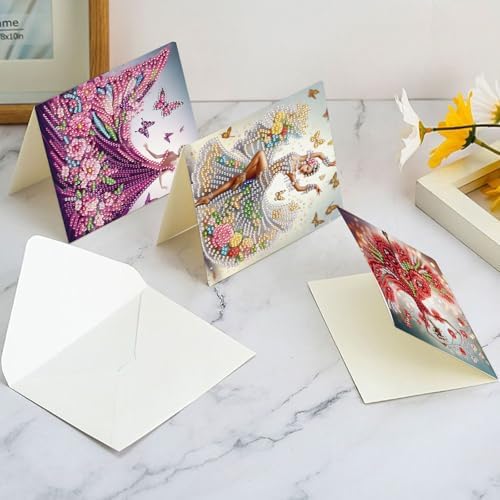 antor 6 Pcs 5D Diamond Painting Greeting Cards Kits, Elegant Lady DIY Diamond Art Cards with Envelopes, Handmade Rhinestone Greeting Card Set for Birthdays & Holidays
