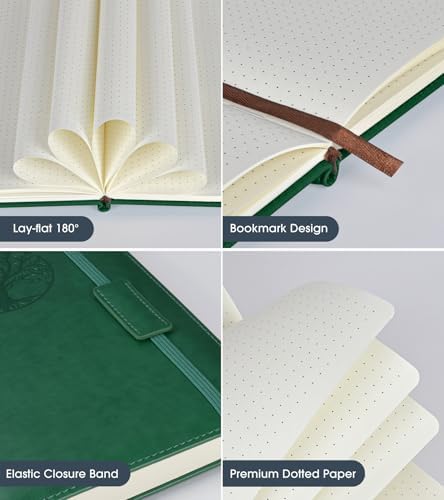 Biuwory Dotted Journal Notebook, 140 Dot Grid Pages, Medium 5.7"×8.3" | A5 Hardcover Vintage Leather Journal for Women Men, Dot Grid Paper Notebook for Work School Travel, Bullet Journaling Writing