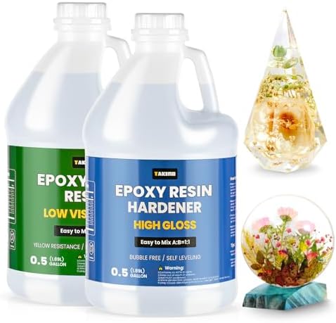 TAKIMO 1 Gallon Crystal Clear Epoxy Resin Kit, Bubble Free Self-Leveling Resin for Art, Crafts, Coating & DIY Projects, High Gloss 1:1 Epoxy Resin for Beginners & Pros