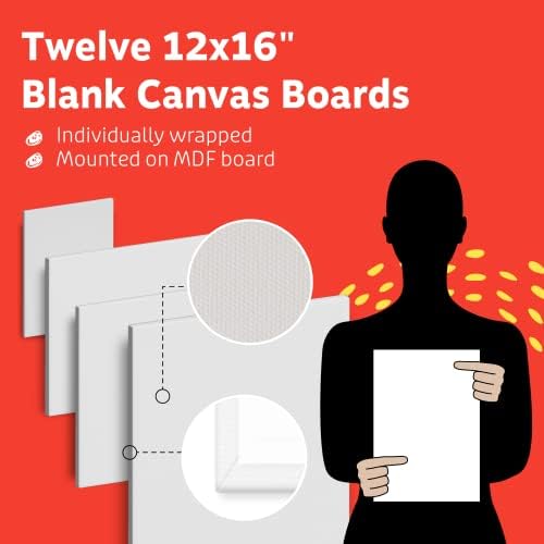 Artlicious Canvases for Painting - Pack of 12, 12 x 16 Inch Blank White Canvas Boards - 100% Cotton Art Panels for Oil, Acrylic & Watercolor Paint