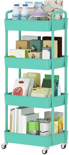 Sywhitta 4-Tier Plastic Rolling Utility Cart with Wheels for Storage,Green