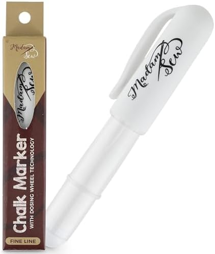 Madam Sew Refillable Tailors Chalk for Fabric - Washable Fabric Markers for Sewing and Quilting with Dosing Wheel, Tailor Chalk Pen for Precise Marking on Cotton, Knit, Suede (White)