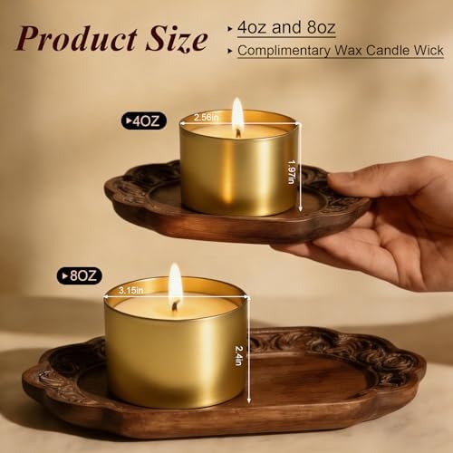 PCREGPAE 4OZ Gold Candle Tins Cans with Lids and Wicks for Making Candles