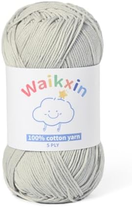 100% Cotton Yarn for Crocheting,Baby Yarn for Crocheting Soft,5 Ply Milk Cotton Yarn,#2 Sport Weight Cotton Yarn,3.52oz/262.4yds Amigurumi Yarn for Puzzle,Clothes&DIY Crafts.(Light Grey)