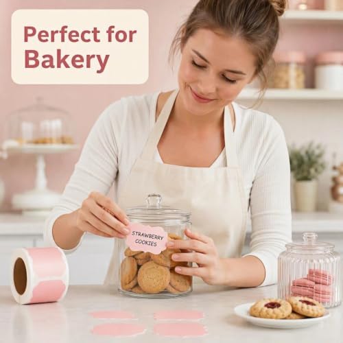 200 Pcs Pink Labels Stickers, 2x3 Inch, 3 Decorative Designs, Writable for Gift Wrapping, Pantry Storage, Jars & Wedding Decor